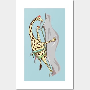 Giraffe Rock climbing Posters and Art